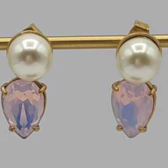 J Crew Faux Pearl Pink Stone Stud Earrings - Picture 8 of 8